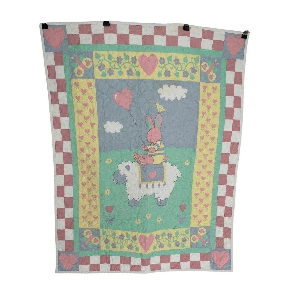 Carol Eldridge Vintage Collection Crib Quilt Baby Blanket Bunny Sheep Pastel